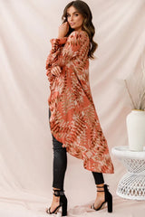 Rose Printed Top with High-Low Hem and Balloon Sleeves