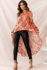 Rose Printed Top with High-Low Hem and Balloon Sleeves
