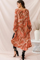 Rose Printed Top with High-Low Hem and Balloon Sleeves