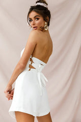 White Strapless Romper with Asymmetric Wrap Skort Overlay