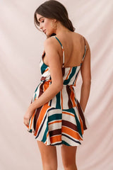 Multicolor Striped Mini Dress with Cowl Neck and Drawstring Waist