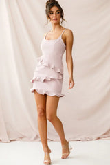 Mauve Mini Dress with Scoop Neckline and Tiered Ruffle Detail